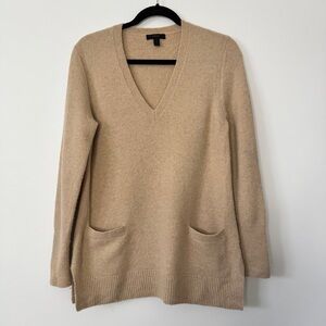 J. Crew Sweater V Neck Tunic Merino Wool Alpaca Blend Camel Tan Neutral Sz S